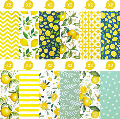 24 Sheets Scrapbook Paper, 6"×6”Fruit Decorative Craft Cardstock | Cute Lemons Pattern Paper for DIY Card Making Photo Album Journal Decor