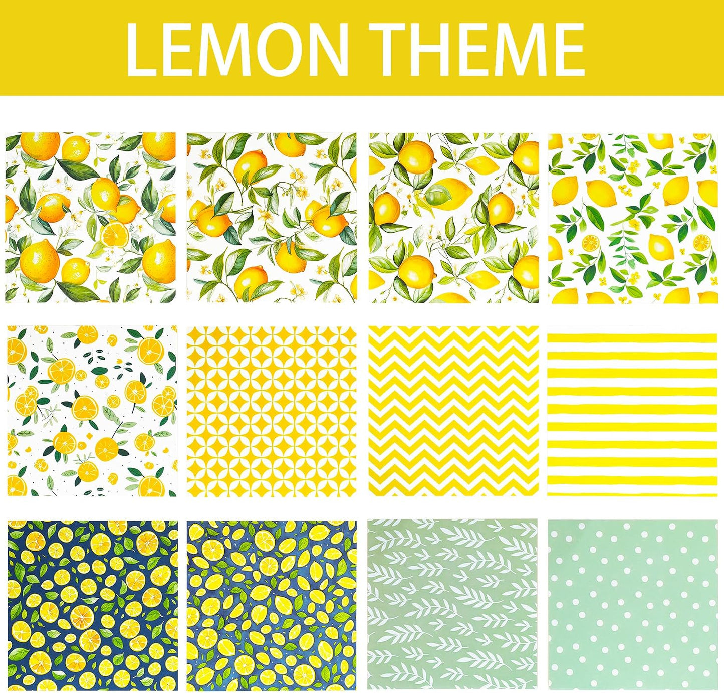 24 Sheets Scrapbook Paper, 6"×6”Fruit Decorative Craft Cardstock | Cute Lemons Pattern Paper for DIY Card Making Photo Album Journal Decor