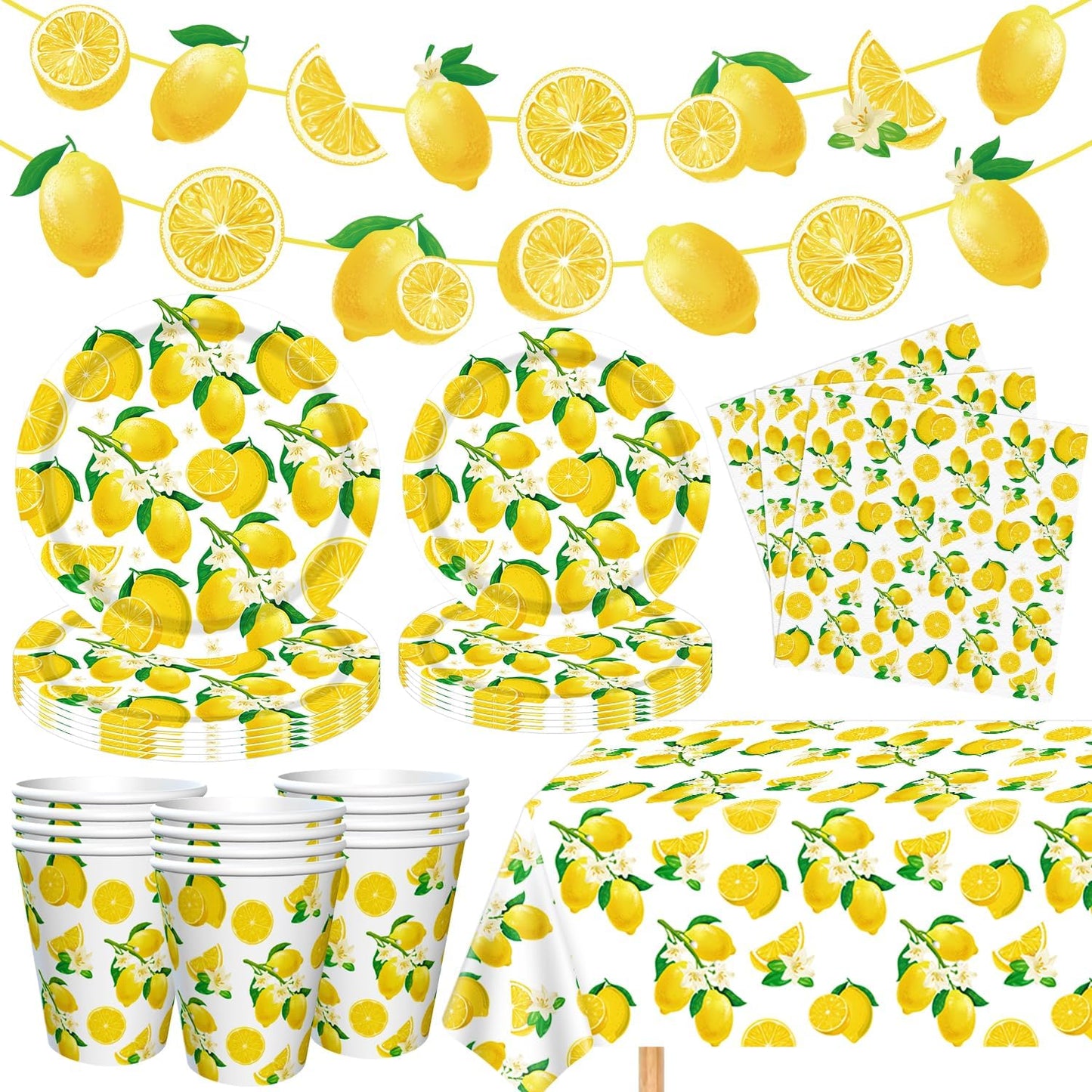 83Pcs Lemon Party Decorations Yellow Lemons Themed Birthday Party Supplies Lemonade Themed Tableware- Plate Napkins Banner for Lemonade Theme Birthday Wedding Shower Supplies Serves 20