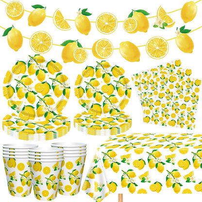 83Pcs Lemon Party Decorations Yellow Lemons Themed Birthday Party Supplies Lemonade Themed Tableware- Plate Napkins Banner for Lemonade Theme Birthday Wedding Shower Supplies Serves 20
