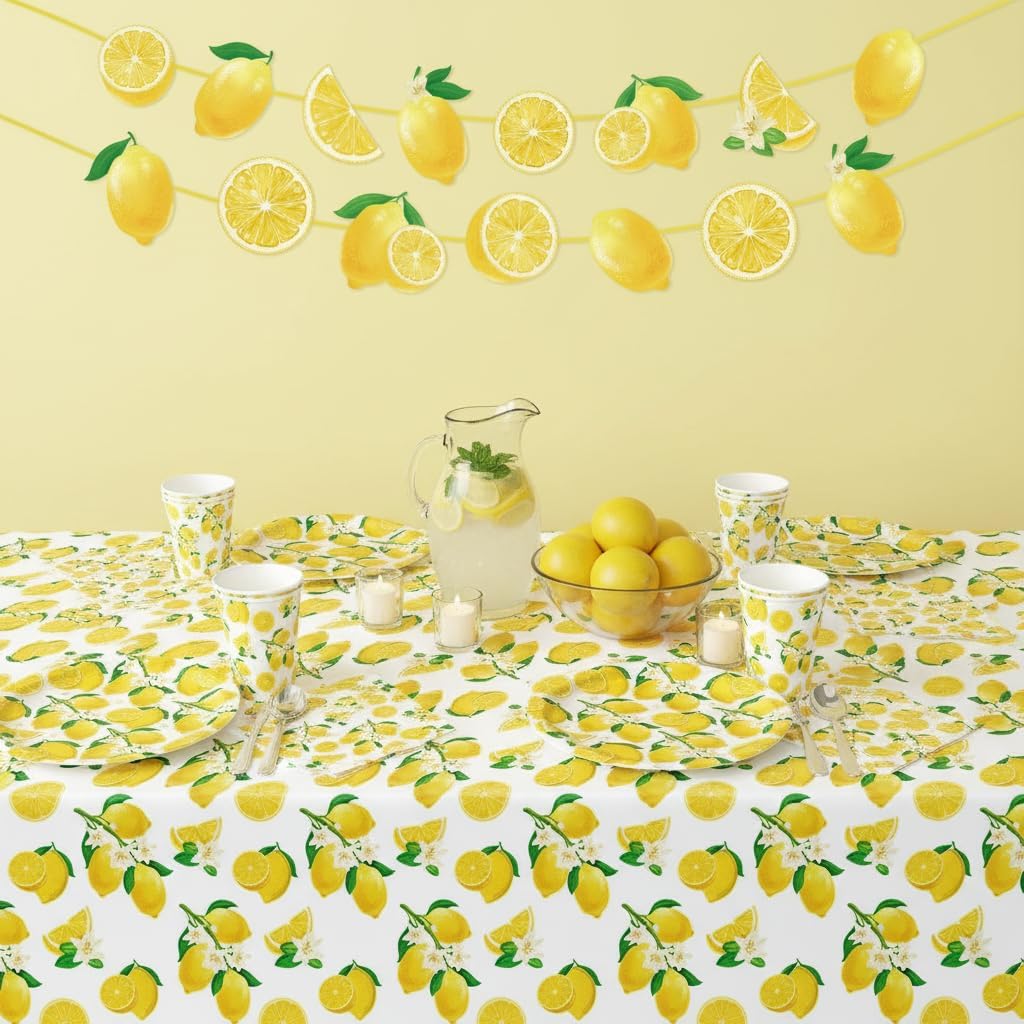 83Pcs Lemon Party Decorations Yellow Lemons Themed Birthday Party Supplies Lemonade Themed Tableware- Plate Napkins Banner for Lemonade Theme Birthday Wedding Shower Supplies Serves 20