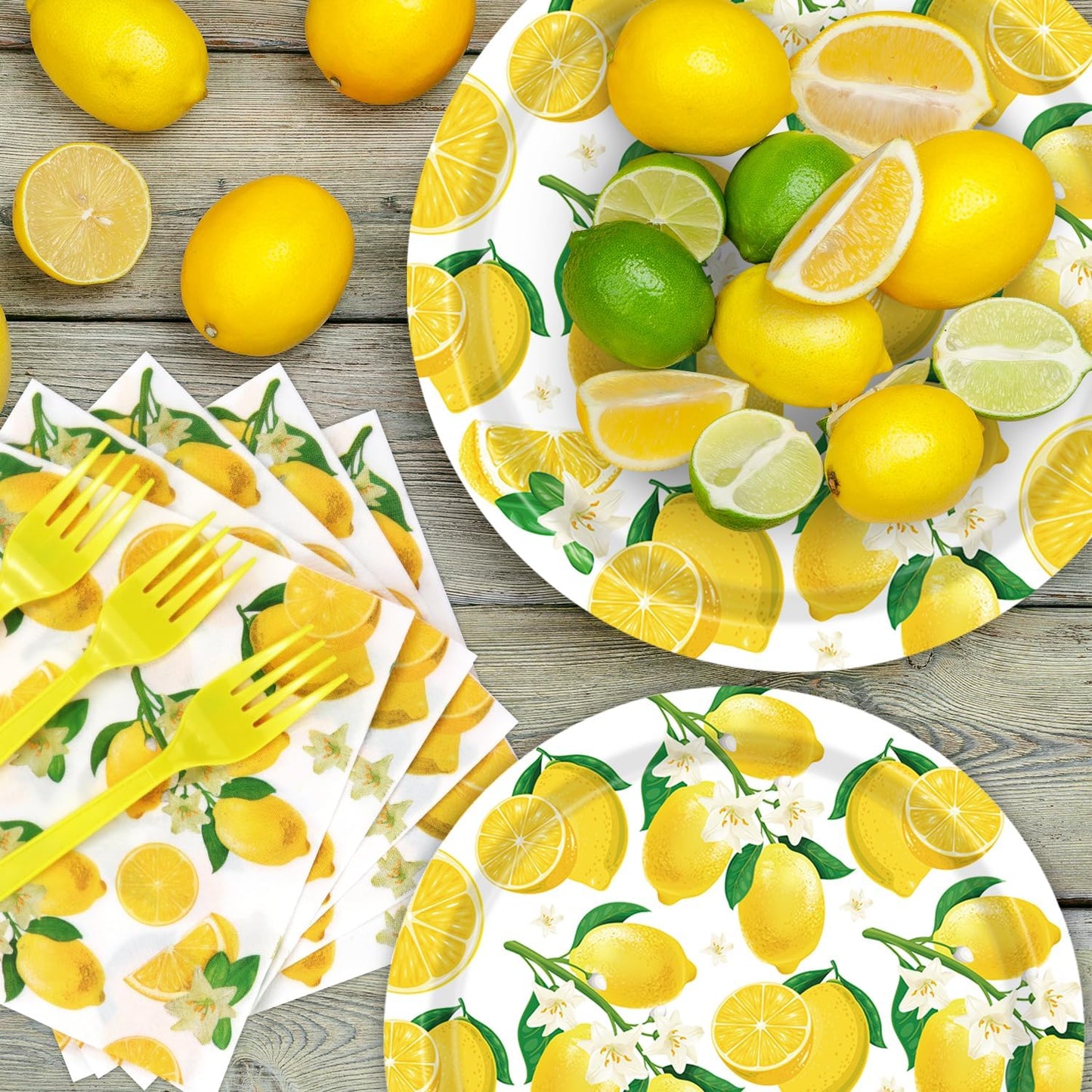 83Pcs Lemon Party Decorations Yellow Lemons Themed Birthday Party Supplies Lemonade Themed Tableware- Plate Napkins Banner for Lemonade Theme Birthday Wedding Shower Supplies Serves 20
