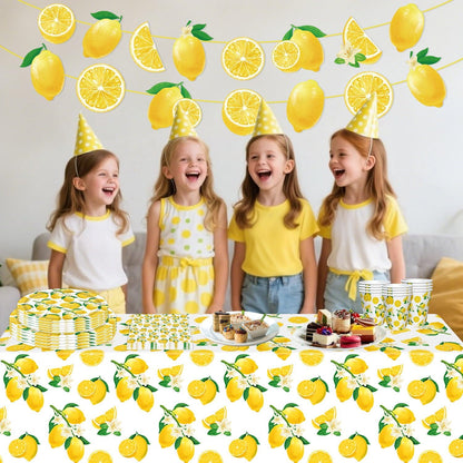83Pcs Lemon Party Decorations Yellow Lemons Themed Birthday Party Supplies Lemonade Themed Tableware- Plate Napkins Banner for Lemonade Theme Birthday Wedding Shower Supplies Serves 20