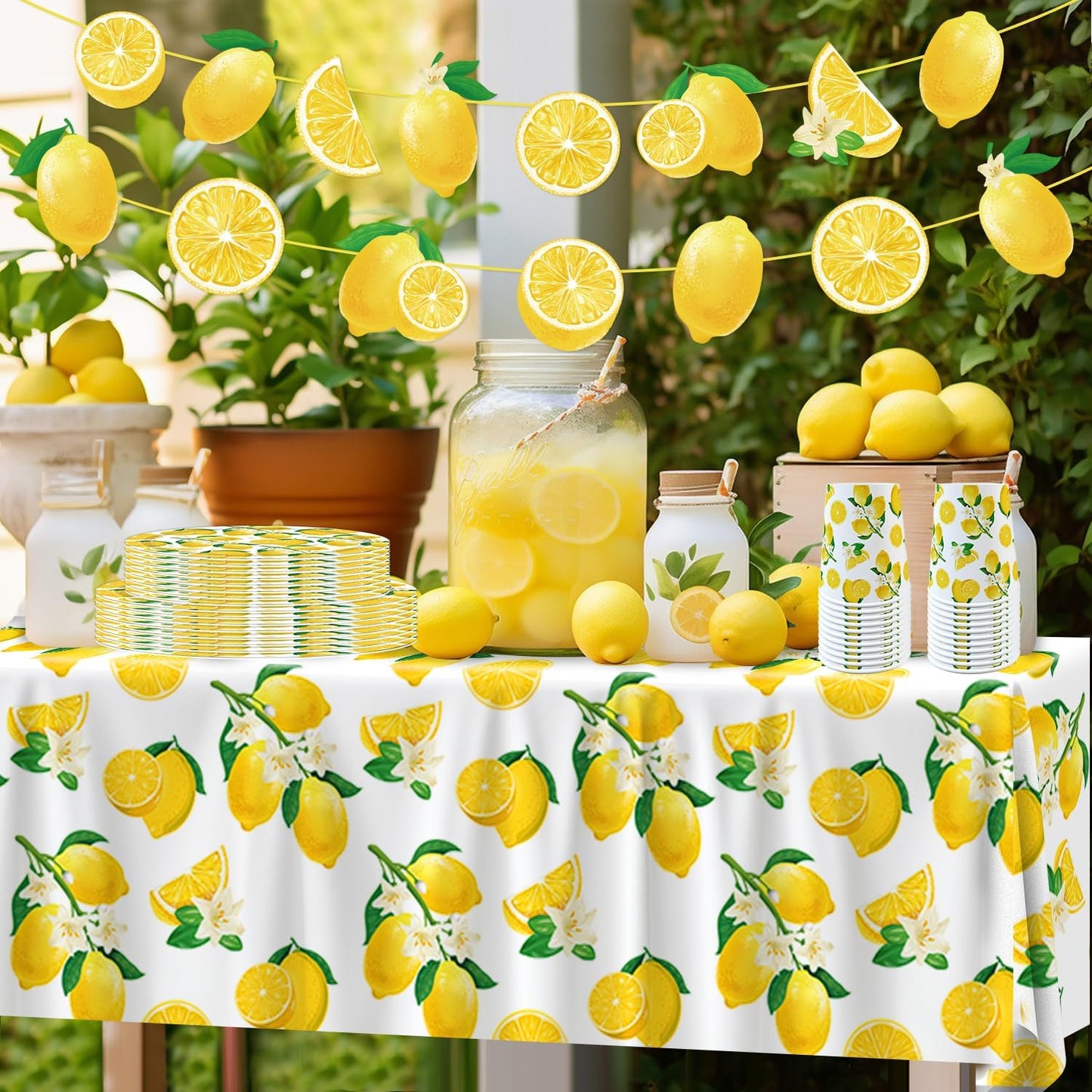 83Pcs Lemon Party Decorations Yellow Lemons Themed Birthday Party Supplies Lemonade Themed Tableware- Plate Napkins Banner for Lemonade Theme Birthday Wedding Shower Supplies Serves 20