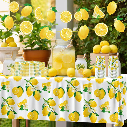 83Pcs Lemon Party Decorations Yellow Lemons Themed Birthday Party Supplies Lemonade Themed Tableware- Plate Napkins Banner for Lemonade Theme Birthday Wedding Shower Supplies Serves 20