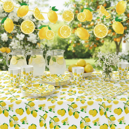 83Pcs Lemon Party Decorations Yellow Lemons Themed Birthday Party Supplies Lemonade Themed Tableware- Plate Napkins Banner for Lemonade Theme Birthday Wedding Shower Supplies Serves 20