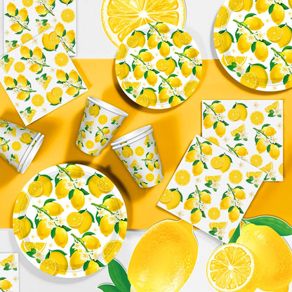 83Pcs Lemon Party Decorations Yellow Lemons Themed Birthday Party Supplies Lemonade Themed Tableware- Plate Napkins Banner for Lemonade Theme Birthday Wedding Shower Supplies Serves 20