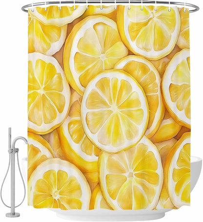 Shower Curtain Summer Lemon Shower Curtains for Bathroom Decor Yellow Theme Bath Curtains Sets with Hooks for Home Decor Waterproof 48 x 72 in