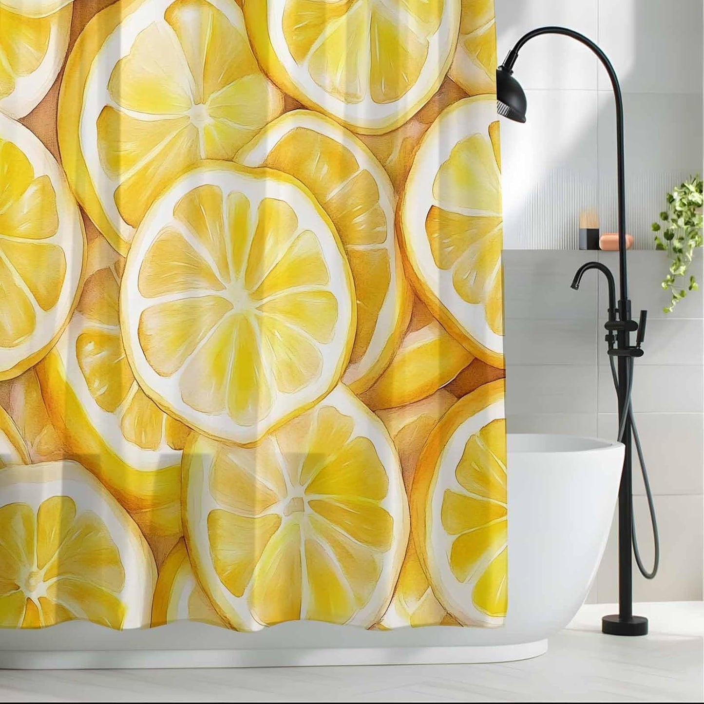 Shower Curtain Summer Lemon Shower Curtains for Bathroom Decor Yellow Theme Bath Curtains Sets with Hooks for Home Decor Waterproof 48 x 72 in