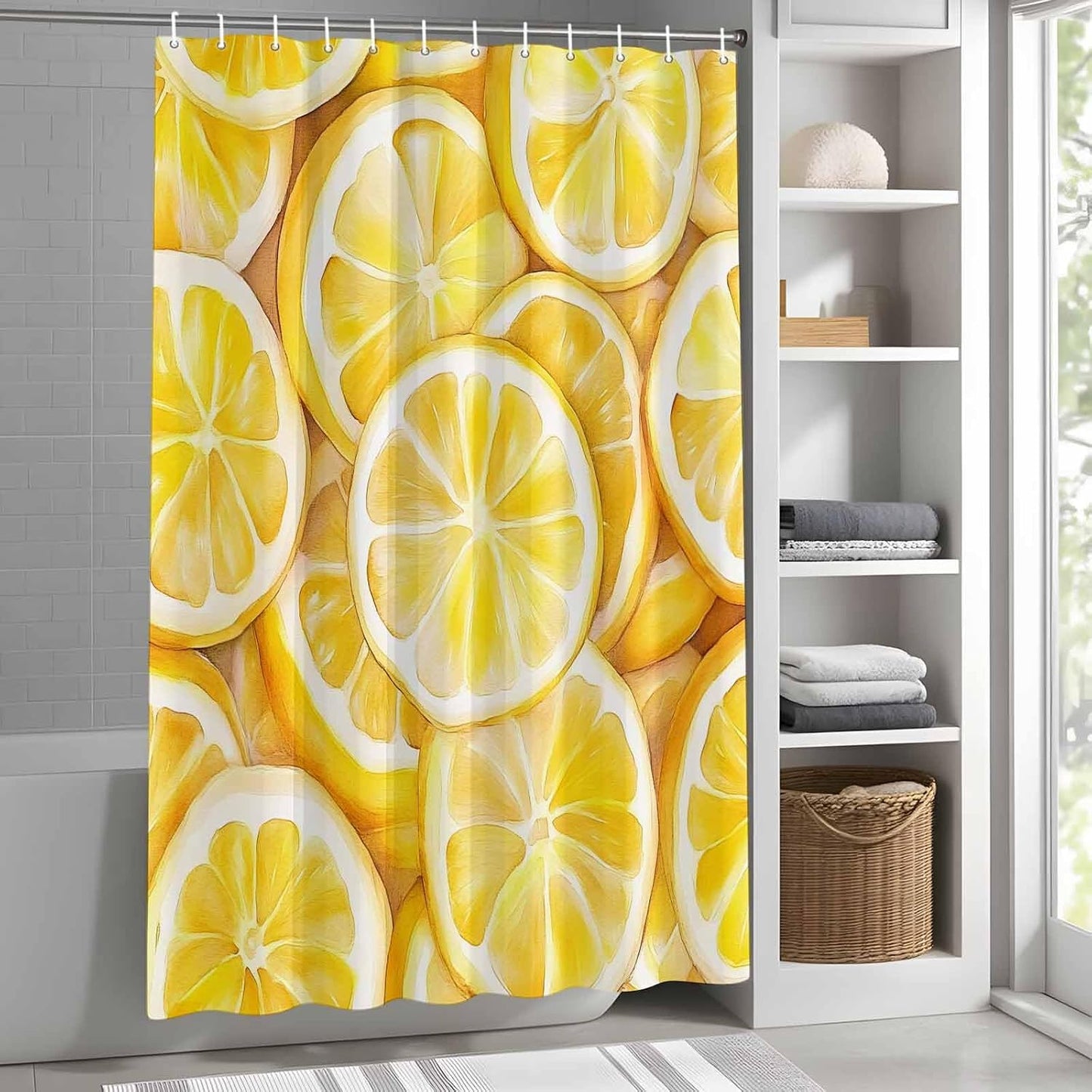 Shower Curtain Summer Lemon Shower Curtains for Bathroom Decor Yellow Theme Bath Curtains Sets with Hooks for Home Decor Waterproof 48 x 72 in