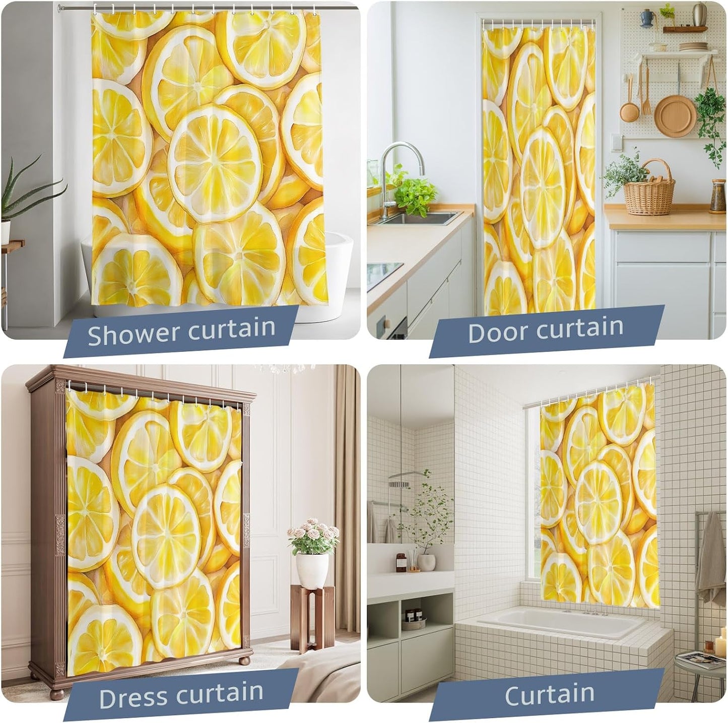 Shower Curtain Summer Lemon Shower Curtains for Bathroom Decor Yellow Theme Bath Curtains Sets with Hooks for Home Decor Waterproof 48 x 72 in