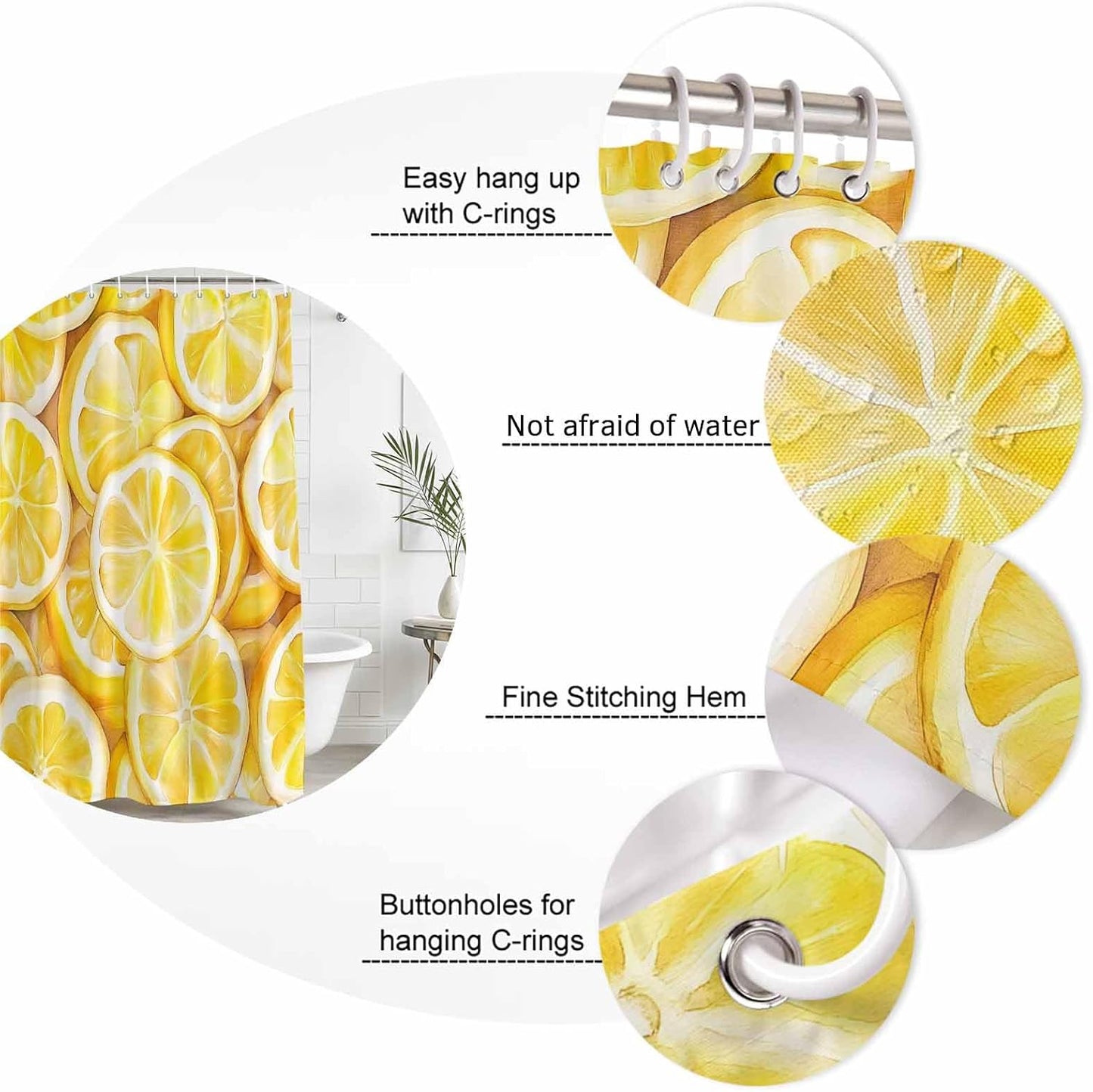 Shower Curtain Summer Lemon Shower Curtains for Bathroom Decor Yellow Theme Bath Curtains Sets with Hooks for Home Decor Waterproof 48 x 72 in