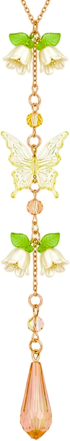 Butterfly Flower Car Rearview Mirror Charm Yellow Lily of Valley | Crystal Rhinestone Design. Features Floral Design. Built-In Mirror. Perfect Car Interior Decoration