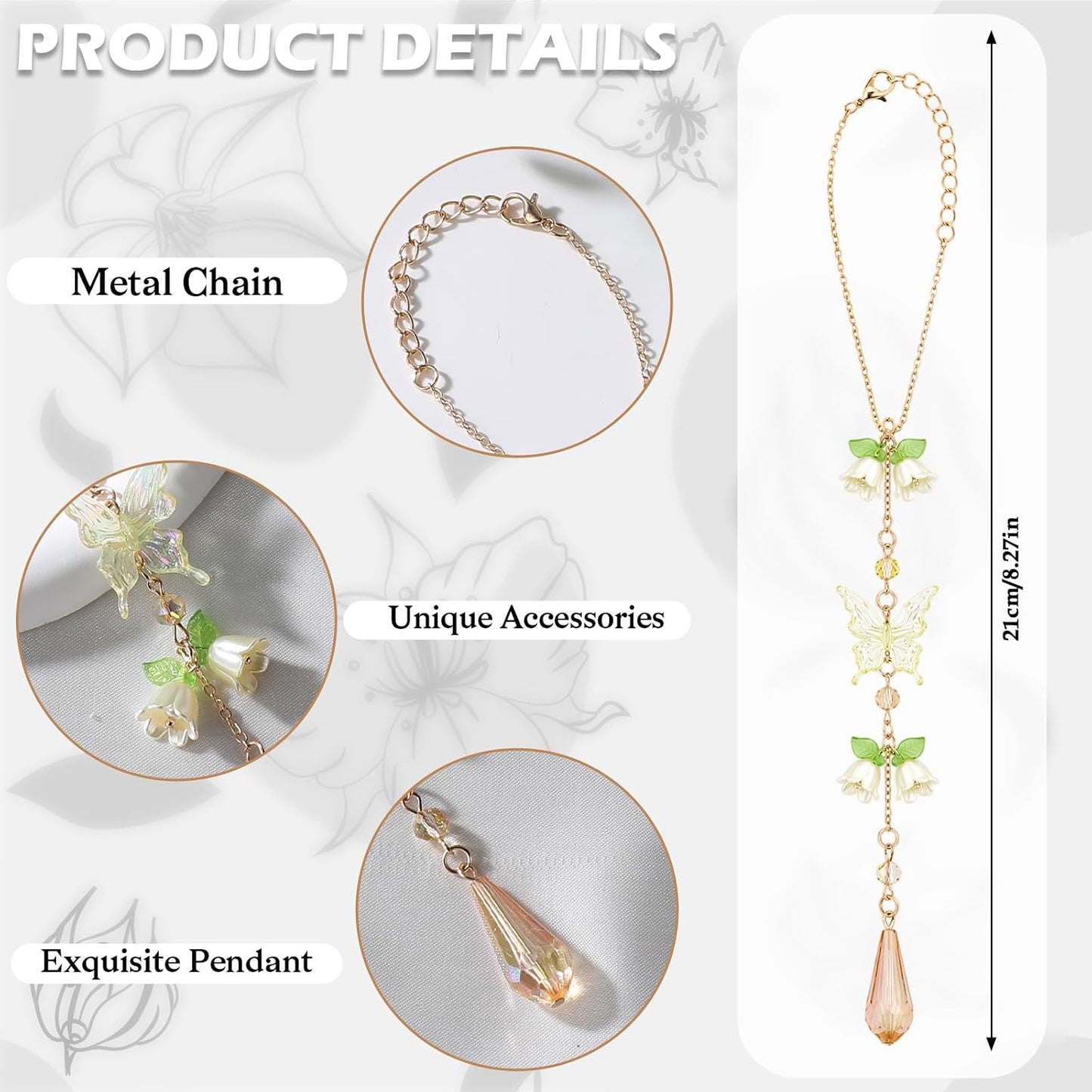 Butterfly Flower Car Rearview Mirror Charm Yellow Lily of Valley | Crystal Rhinestone Design. Features Floral Design. Built-In Mirror. Perfect Car Interior Decoration