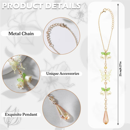 Butterfly Flower Car Rearview Mirror Charm Yellow Lily of Valley | Crystal Rhinestone Design. Features Floral Design. Built-In Mirror. Perfect Car Interior Decoration