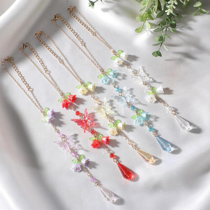 Butterfly Flower Car Rearview Mirror Charm Yellow Lily of Valley | Crystal Rhinestone Design. Features Floral Design. Built-In Mirror. Perfect Car Interior Decoration