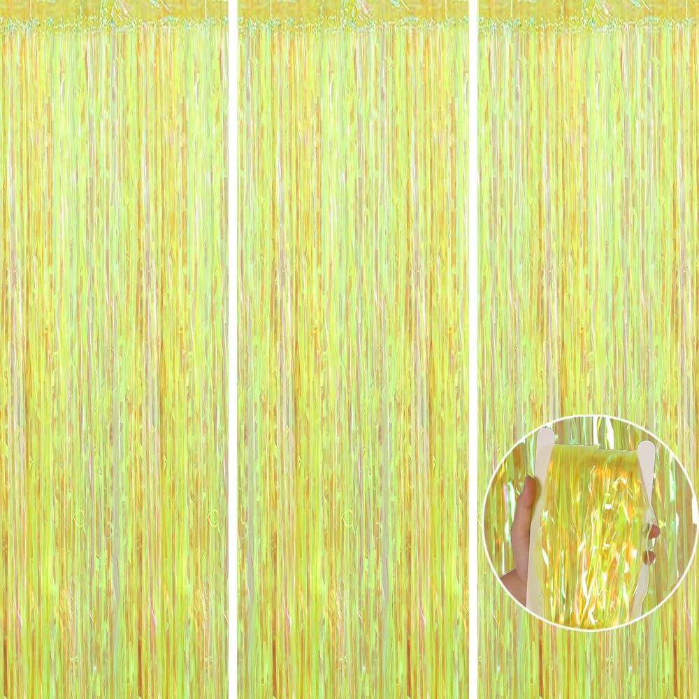 3 Pack Fringe Curtains Party Decorations, Transparent Yellow | Tinsel Backdrop Curtains, Photo Booth, Wedding Graduations Birthday Christmas Event