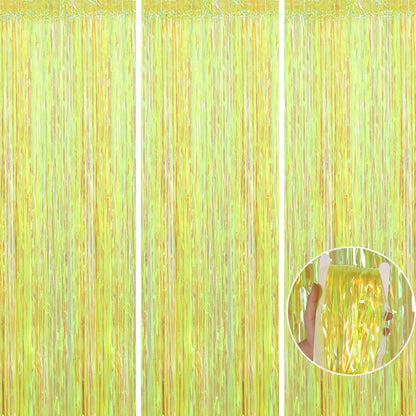 3 Pack Fringe Curtains Party Decorations, Transparent Yellow | Tinsel Backdrop Curtains, Photo Booth, Wedding Graduations Birthday Christmas Event