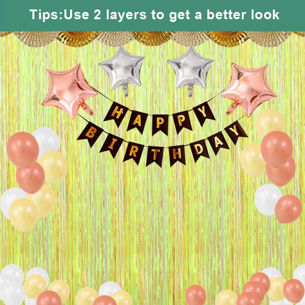 3 Pack Fringe Curtains Party Decorations, Transparent Yellow | Tinsel Backdrop Curtains, Photo Booth, Wedding Graduations Birthday Christmas Event