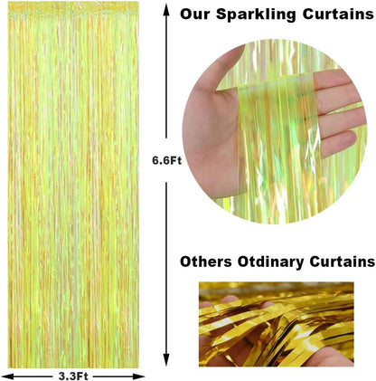 3 Pack Fringe Curtains Party Decorations, Transparent Yellow | Tinsel Backdrop Curtains, Photo Booth, Wedding Graduations Birthday Christmas Event