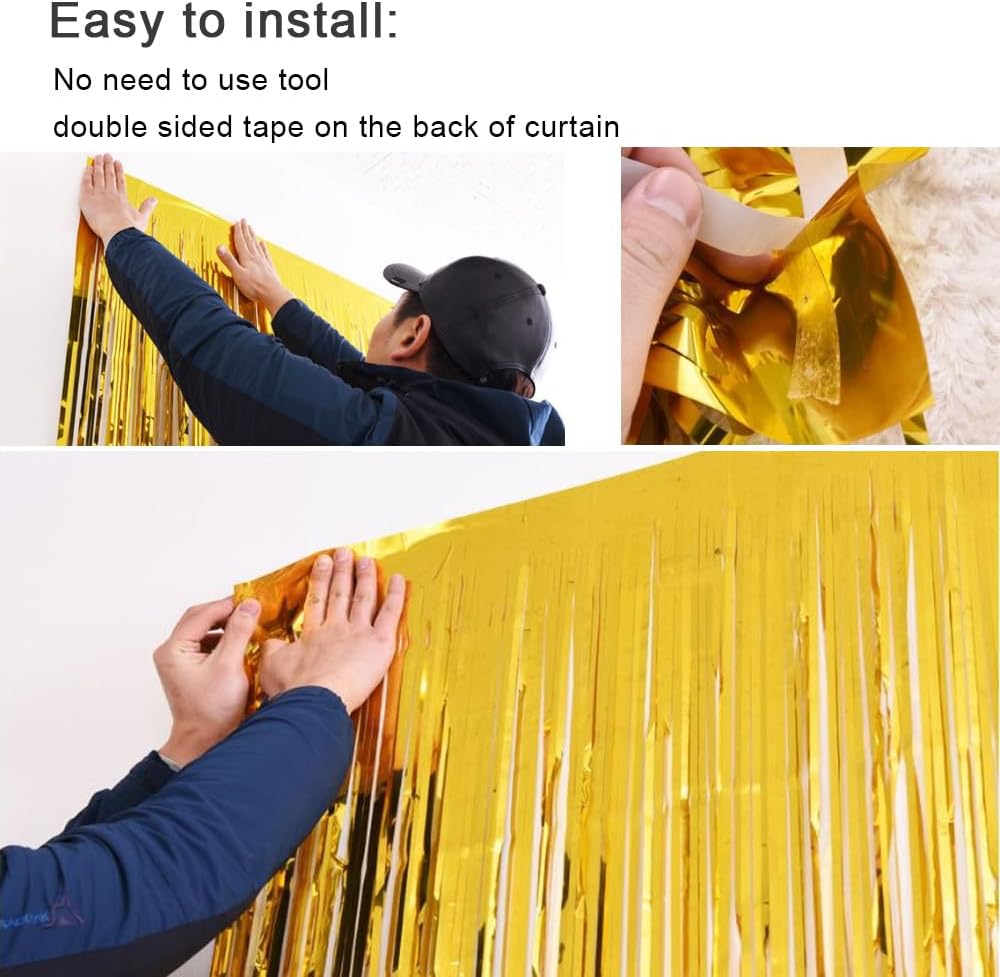 3 Pack Fringe Curtains Party Decorations, Transparent Yellow | Tinsel Backdrop Curtains, Photo Booth, Wedding Graduations Birthday Christmas Event