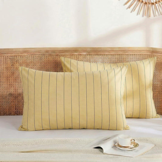 Yellow Striped Pillowcases, 100% Cotton Pillow Cases, Standard Size Pillowcases, Soft Breathable Pinstripe Pillow Covers, Set of 2