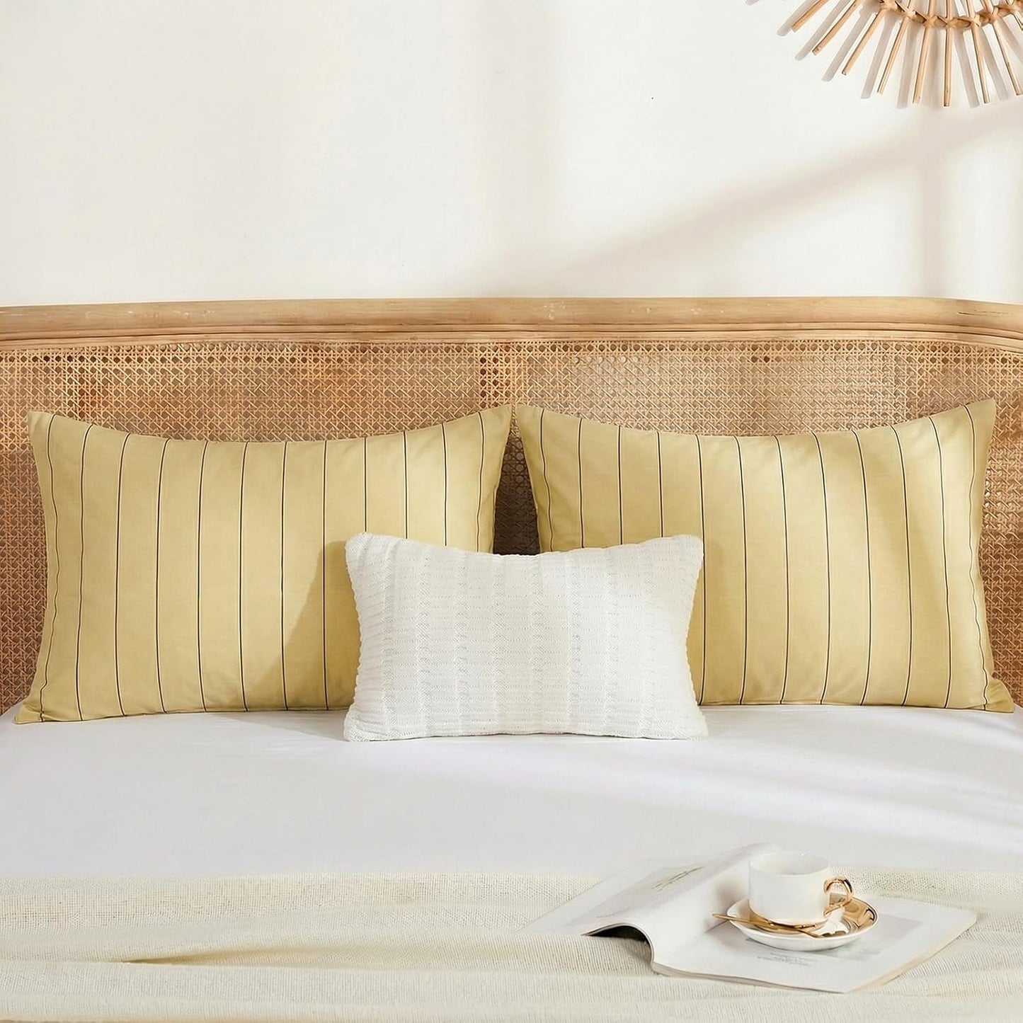 Yellow Striped Pillowcases, 100% Cotton Pillow Cases, Standard Size Pillowcases, Soft Breathable Pinstripe Pillow Covers, Set of 2