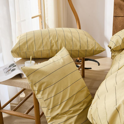Yellow Striped Pillowcases, 100% Cotton Pillow Cases, Standard Size Pillowcases, Soft Breathable Pinstripe Pillow Covers, Set of 2