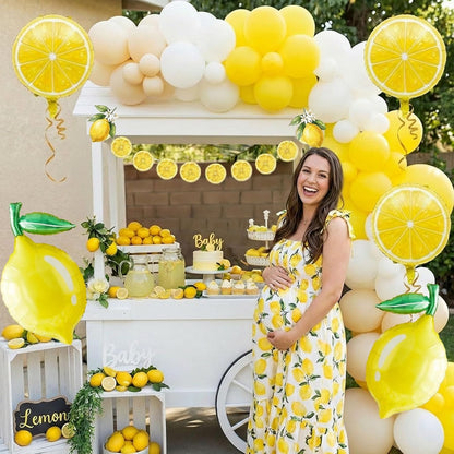 Lemon leaves Lemon foil Balloons Summer lemonade with Banner for Fruit theme birthday she found her main squeeze Bridal Shower Sweet Baby shower Lemonade Centerpiece amalfi coast wedding decorations