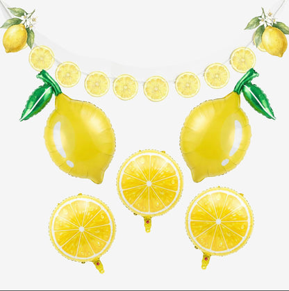 Lemon leaves Lemon foil Balloons Summer lemonade with Banner for Fruit theme birthday she found her main squeeze Bridal Shower Sweet Baby shower Lemonade Centerpiece amalfi coast wedding decorations