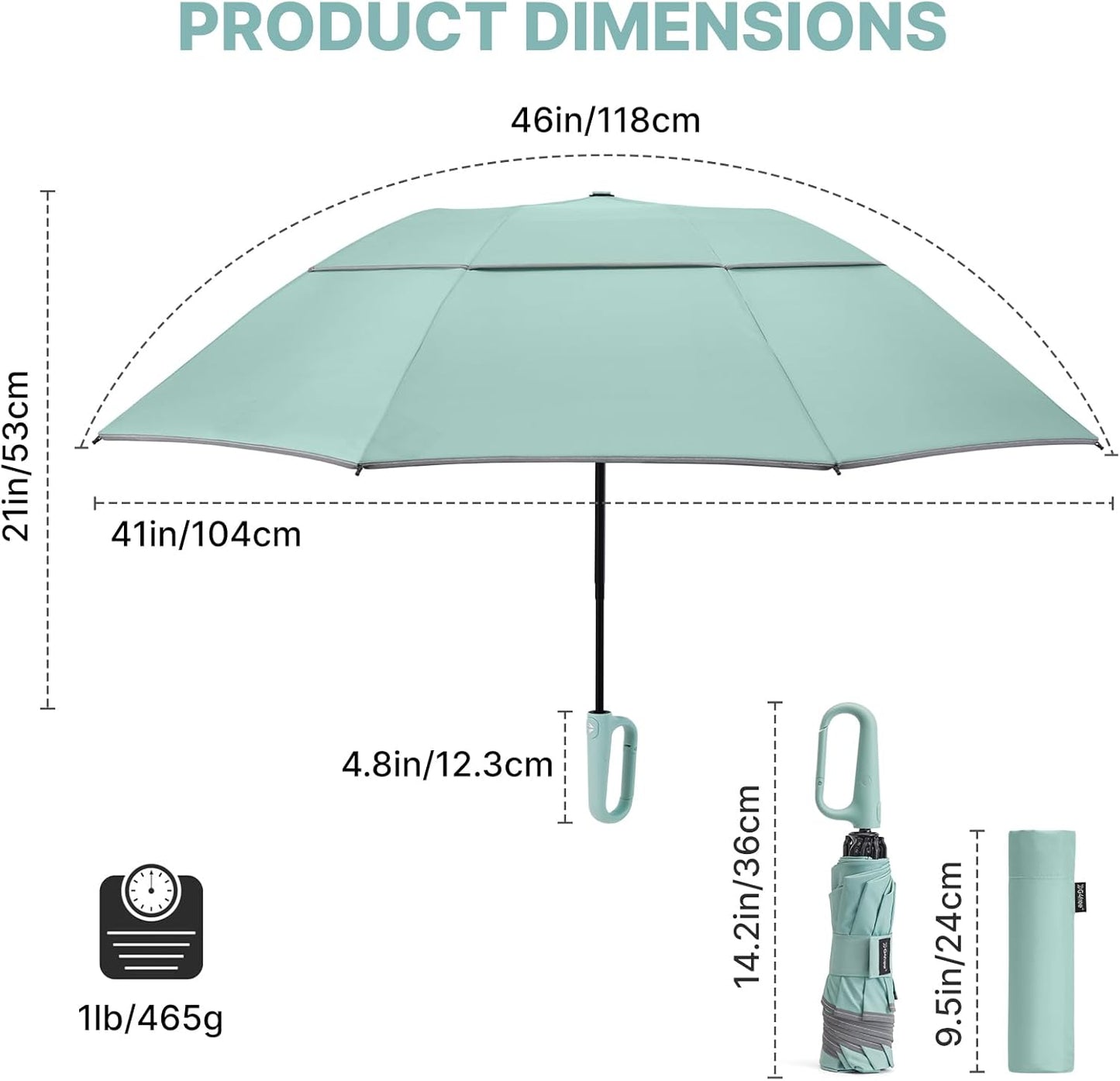 46inch Ring Buckle Umbrella, Inverted Design with Carabiner Handle | Compact Travel Umbrella with Reflective Strip, Automatic Windproof for Rain