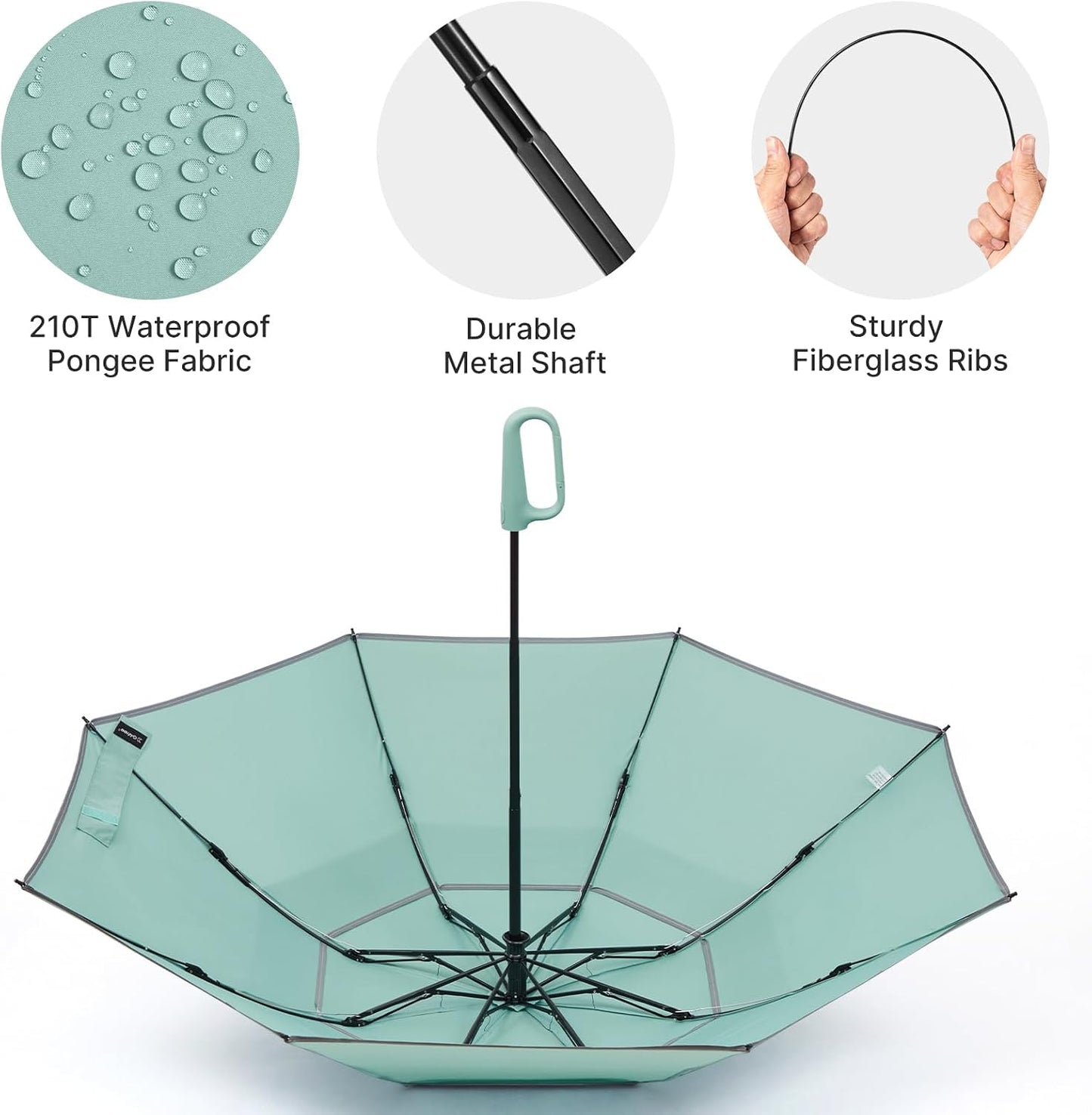 46inch Ring Buckle Umbrella, Inverted Design with Carabiner Handle | Compact Travel Umbrella with Reflective Strip, Automatic Windproof for Rain
