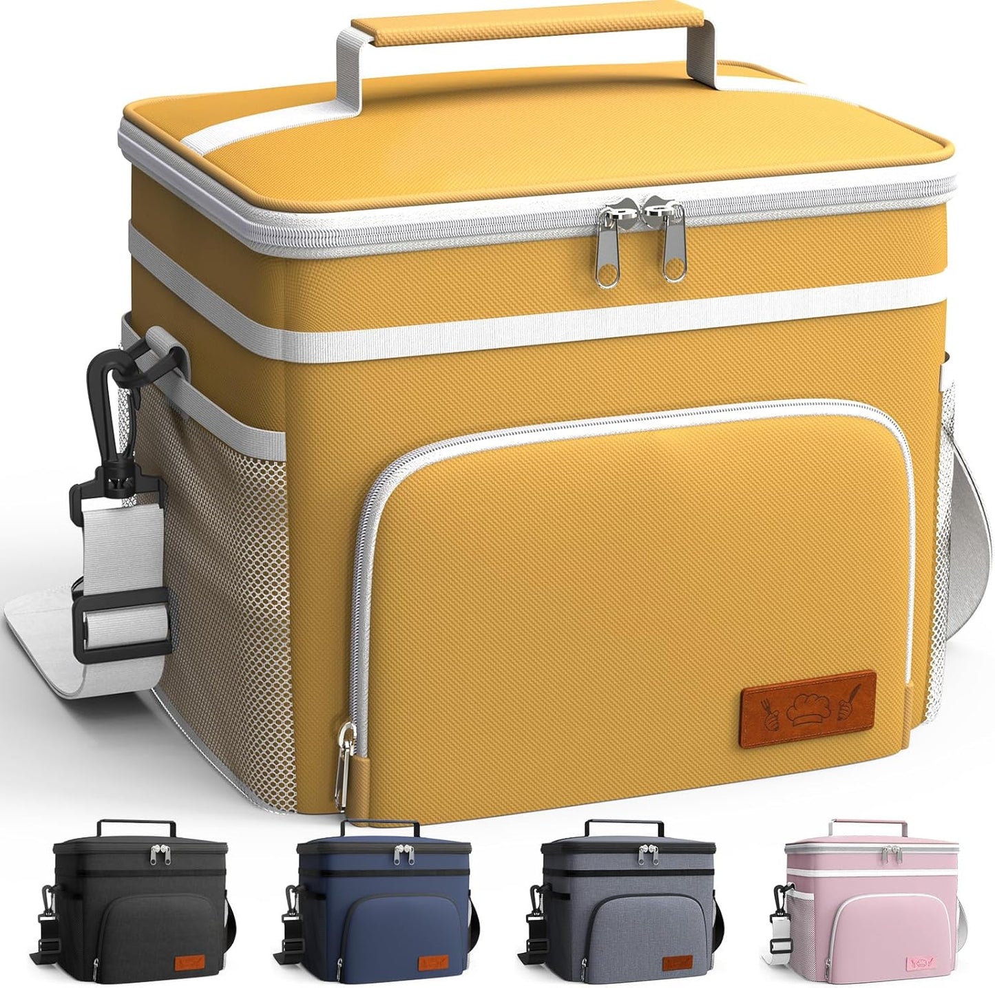 Insulated Lunch Box for Men & Women - Leak-Proof Cooler Lunch Bag with 4 Pockets, Adjustable Strap, Ideal for Work, Picnic, Travel - Medium, Yellow, 10.2"×6.9"×8.5"
