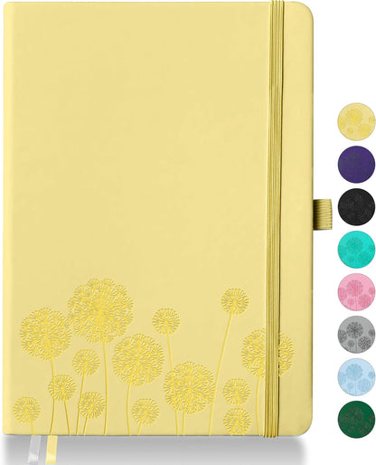 Notebook Journal for Women,A5 Hardcover Leather Journaling Notebooks for Work,200 Pages Travel Journal for Women Men with Pen Holder and Ribbon,5.78"×8.34"(Yellow)