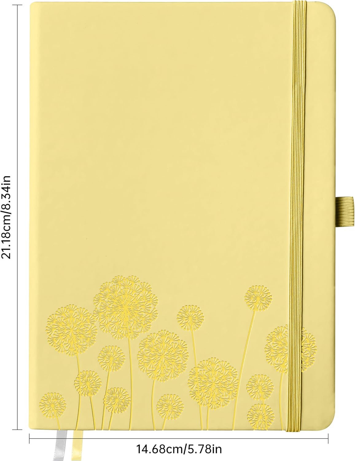 Notebook Journal for Women,A5 Hardcover Leather Journaling Notebooks for Work,200 Pages Travel Journal for Women Men with Pen Holder and Ribbon,5.78"×8.34"(Yellow)