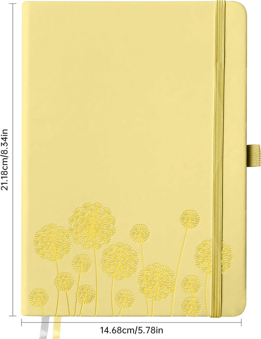 Notebook Journal for Women,A5 Hardcover Leather Journaling Notebooks for Work,200 Pages Travel Journal for Women Men with Pen Holder and Ribbon,5.78"×8.34"(Yellow)