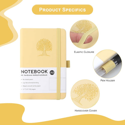 A6 Journal Notebook with PU Leather Cover and 192 Pages 14.5cm×9.5cm Premium Paper Diary,for Take Note,Office and Travel（light yellow）