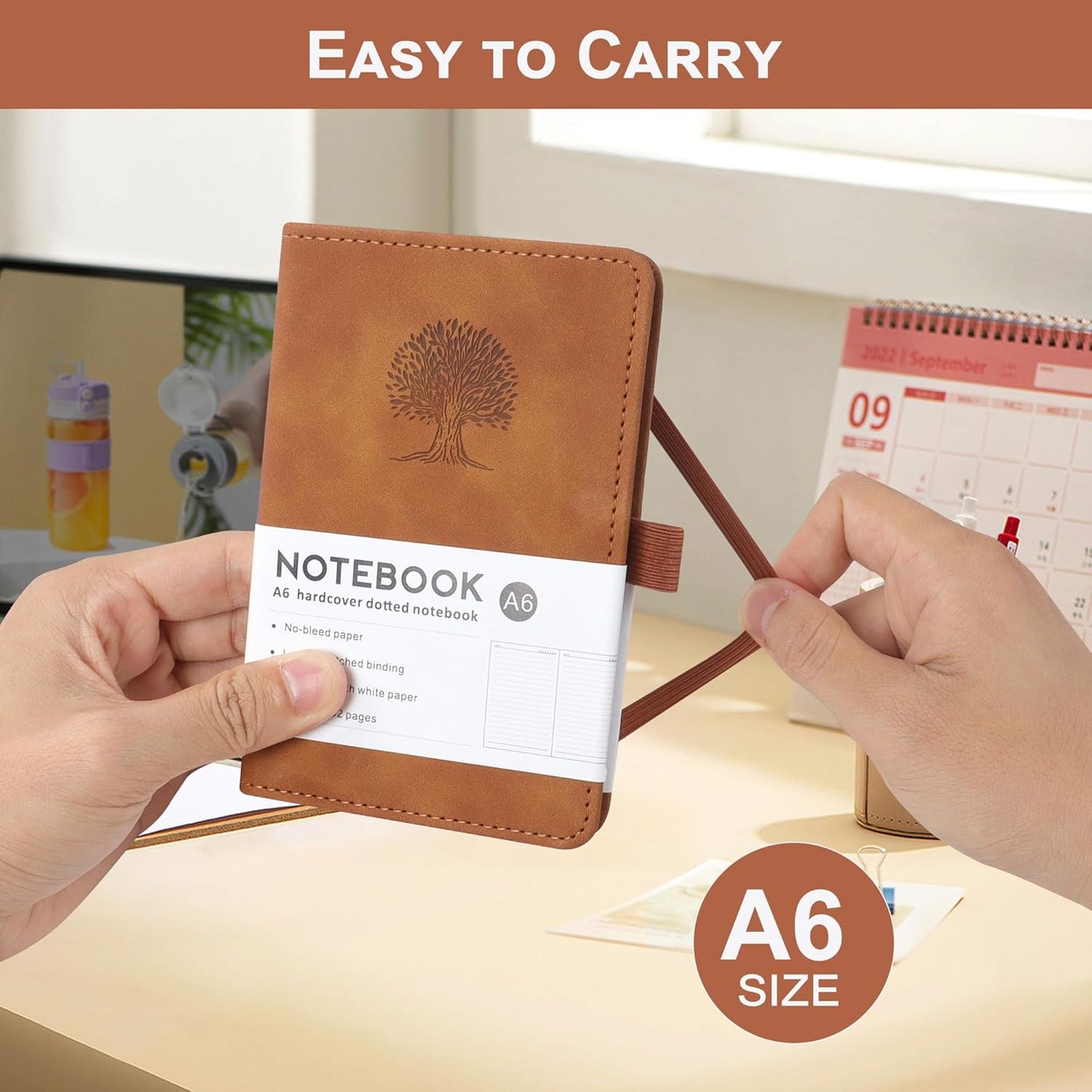 A6 Journal Notebook with PU Leather Cover and 192 Pages 14.5cm×9.5cm Premium Paper Diary,for Take Note,Office and Travel（light yellow）