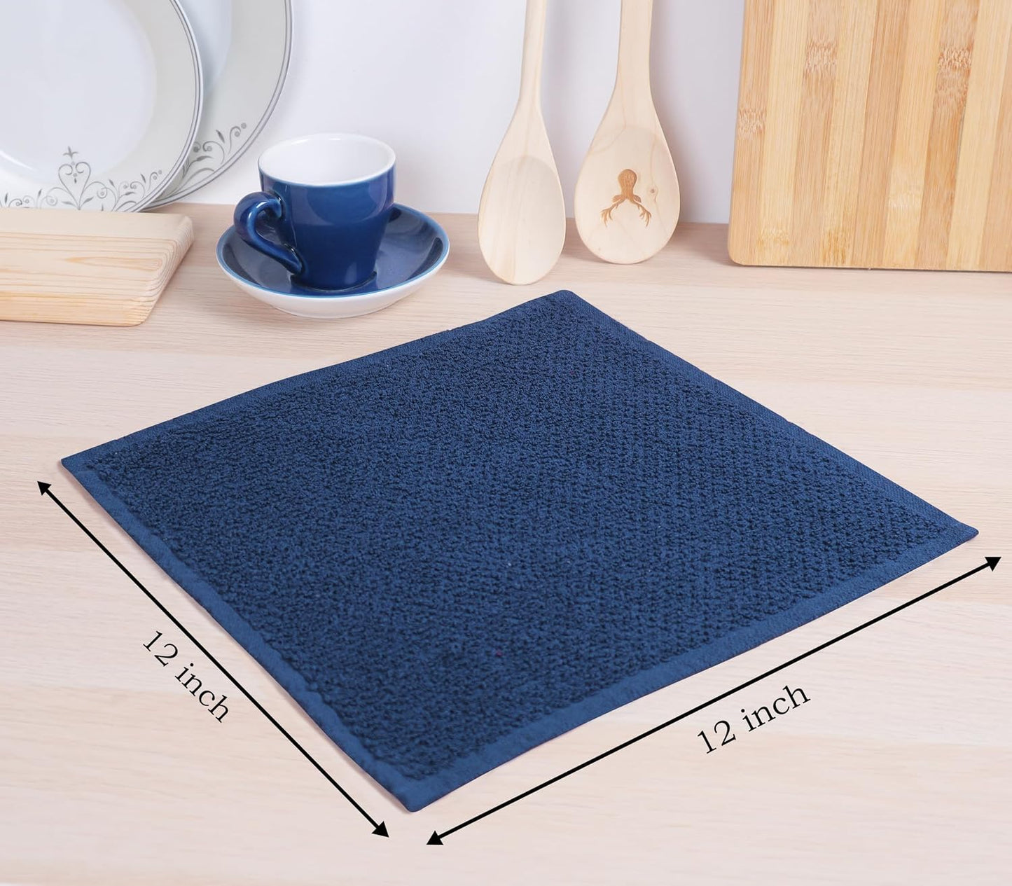 Cotton Kitchen Dish Cloths Set of 8 – Highly Absorbent, Super Soft Premium Terry Cleaning Cloth (12"x12" Inch) Premium Dishcloths for Washing Dishes (Yellow)