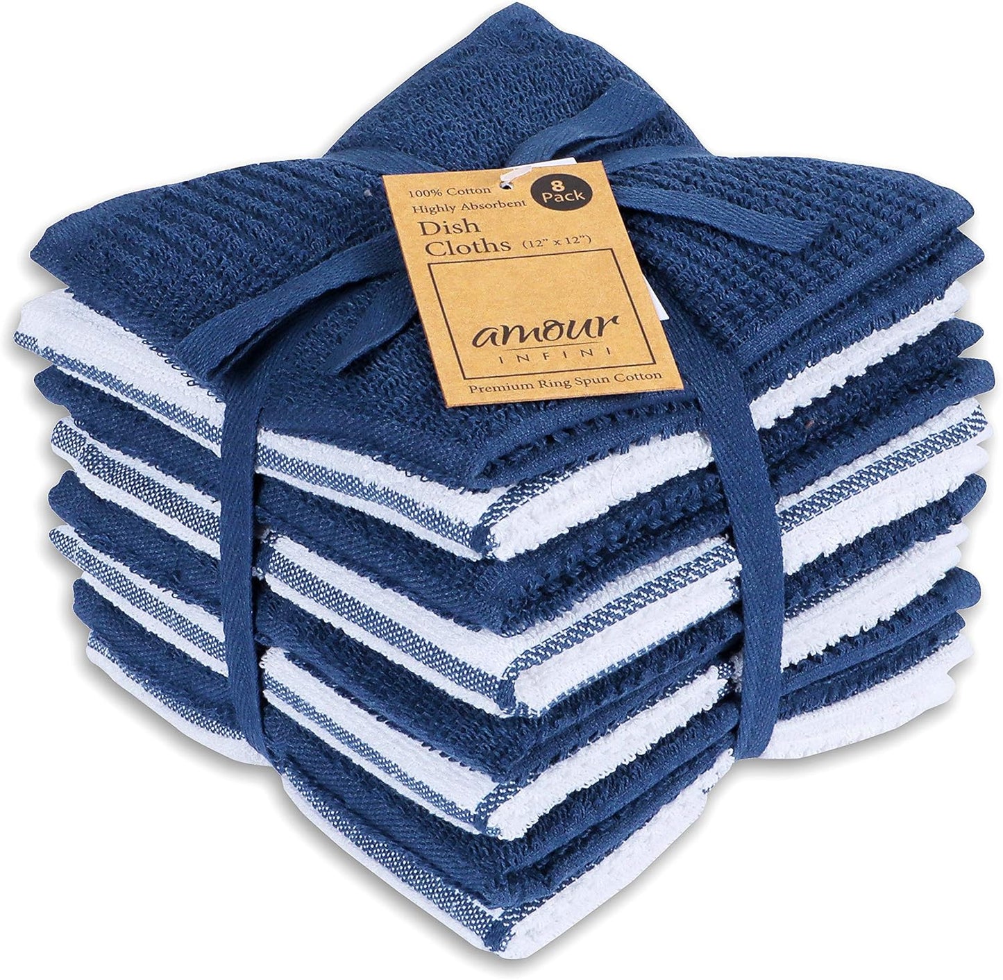 Cotton Kitchen Dish Cloths Set of 8 – Highly Absorbent, Super Soft Premium Terry Cleaning Cloth (12"x12" Inch) Premium Dishcloths for Washing Dishes (Yellow)
