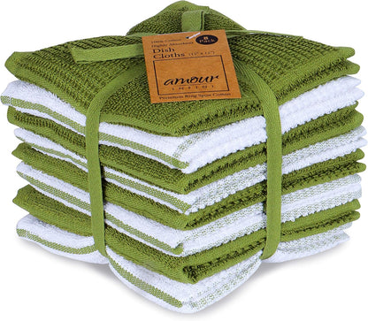 Cotton Kitchen Dish Cloths Set of 8 – Highly Absorbent, Super Soft Premium Terry Cleaning Cloth (12"x12" Inch) Premium Dishcloths for Washing Dishes (Yellow)