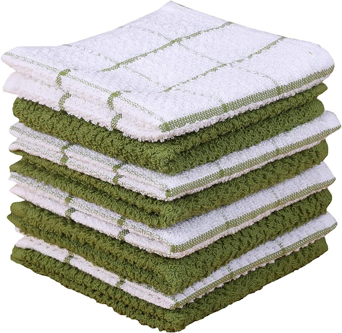 Cotton Kitchen Dish Cloths Set of 8 – Highly Absorbent, Super Soft Premium Terry Cleaning Cloth (12"x12" Inch) Premium Dishcloths for Washing Dishes (Yellow)