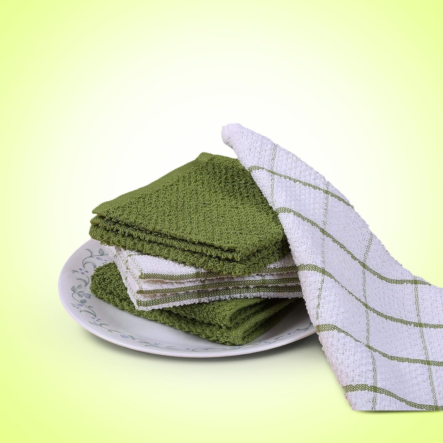 Cotton Kitchen Dish Cloths Set of 8 – Highly Absorbent, Super Soft Premium Terry Cleaning Cloth (12"x12" Inch) Premium Dishcloths for Washing Dishes (Yellow)