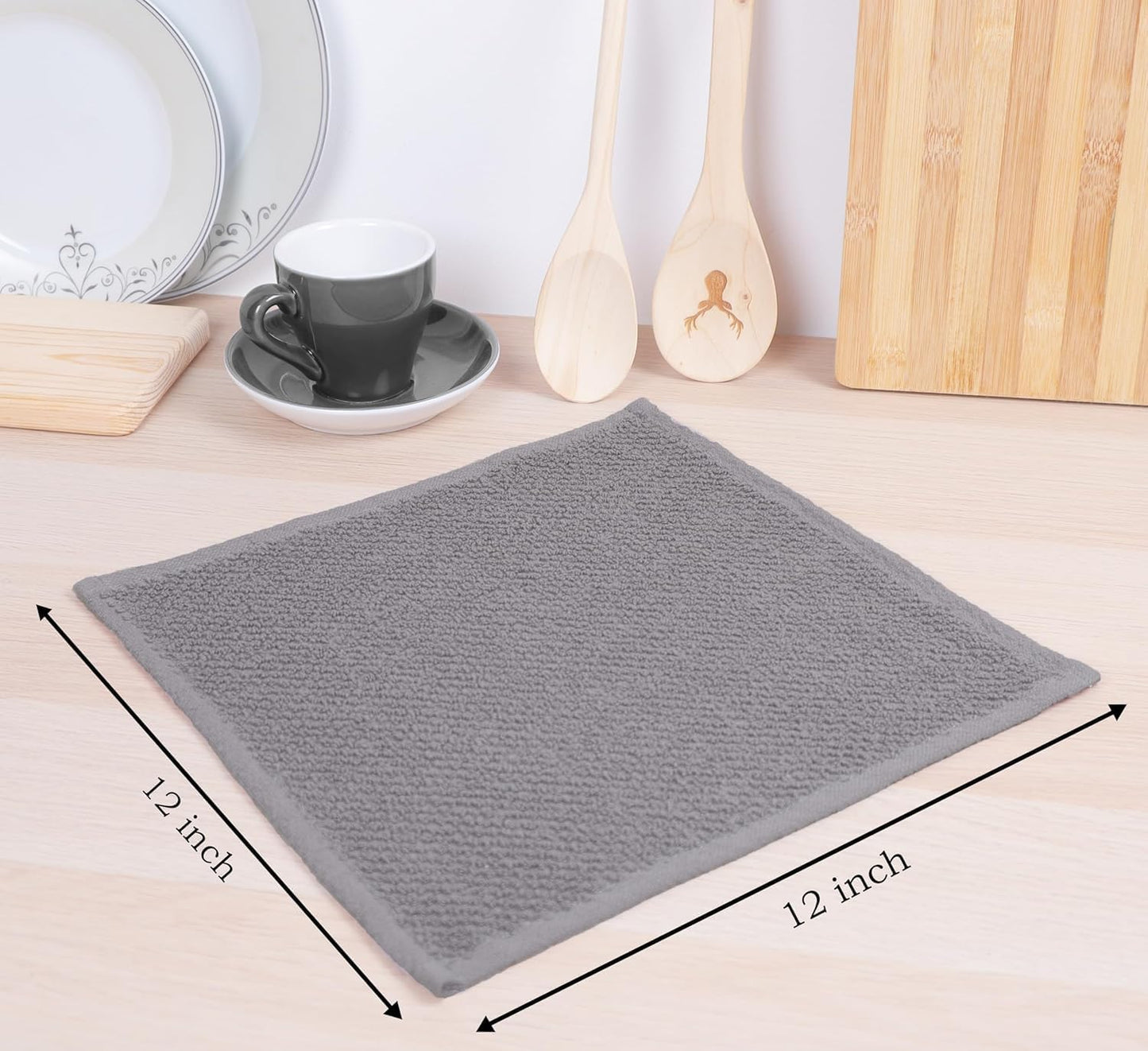Cotton Kitchen Dish Cloths Set of 8 – Highly Absorbent, Super Soft Premium Terry Cleaning Cloth (12"x12" Inch) Premium Dishcloths for Washing Dishes (Yellow)