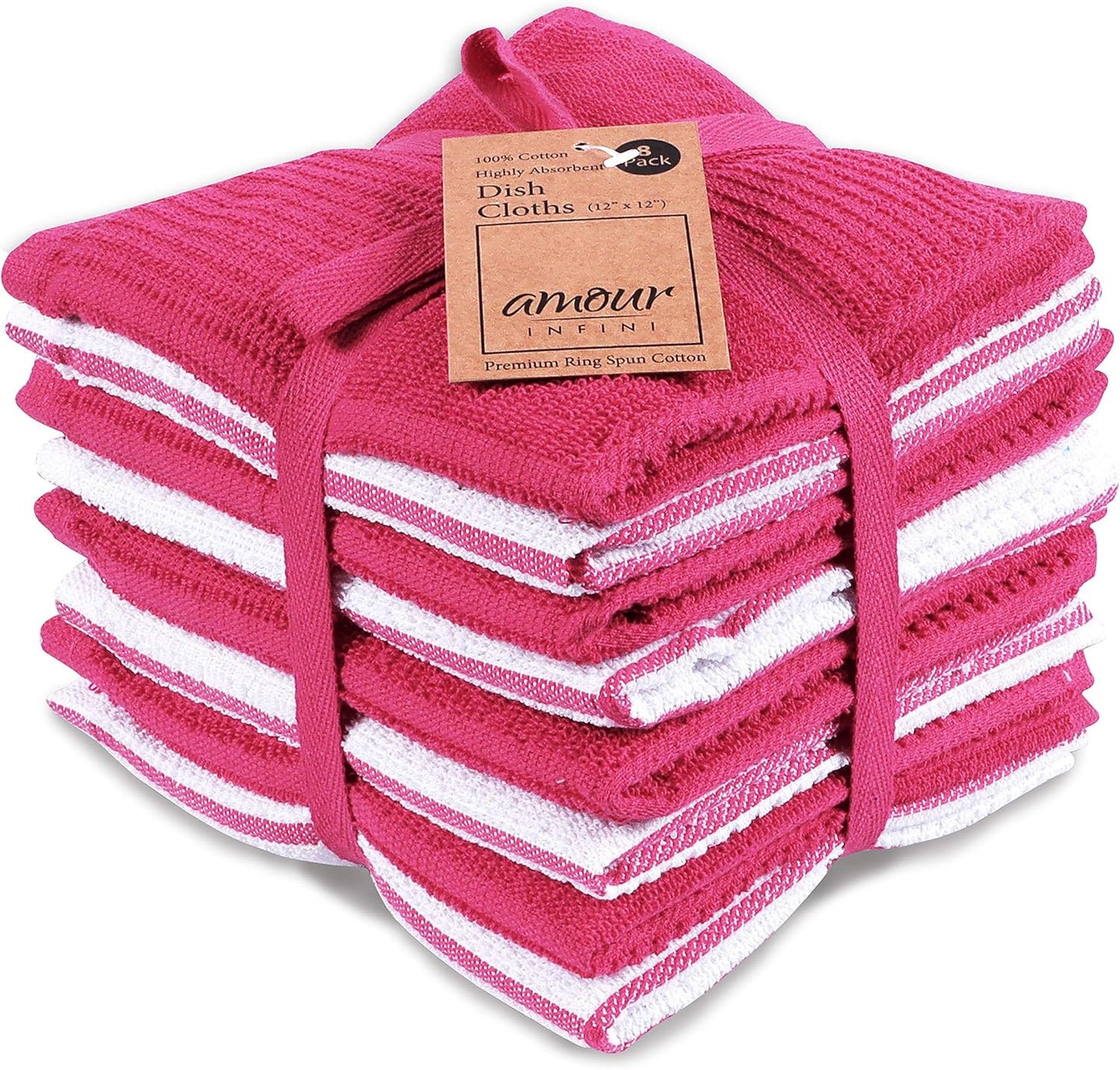 Cotton Kitchen Dish Cloths Set of 8 – Highly Absorbent, Super Soft Premium Terry Cleaning Cloth (12"x12" Inch) Premium Dishcloths for Washing Dishes (Yellow)