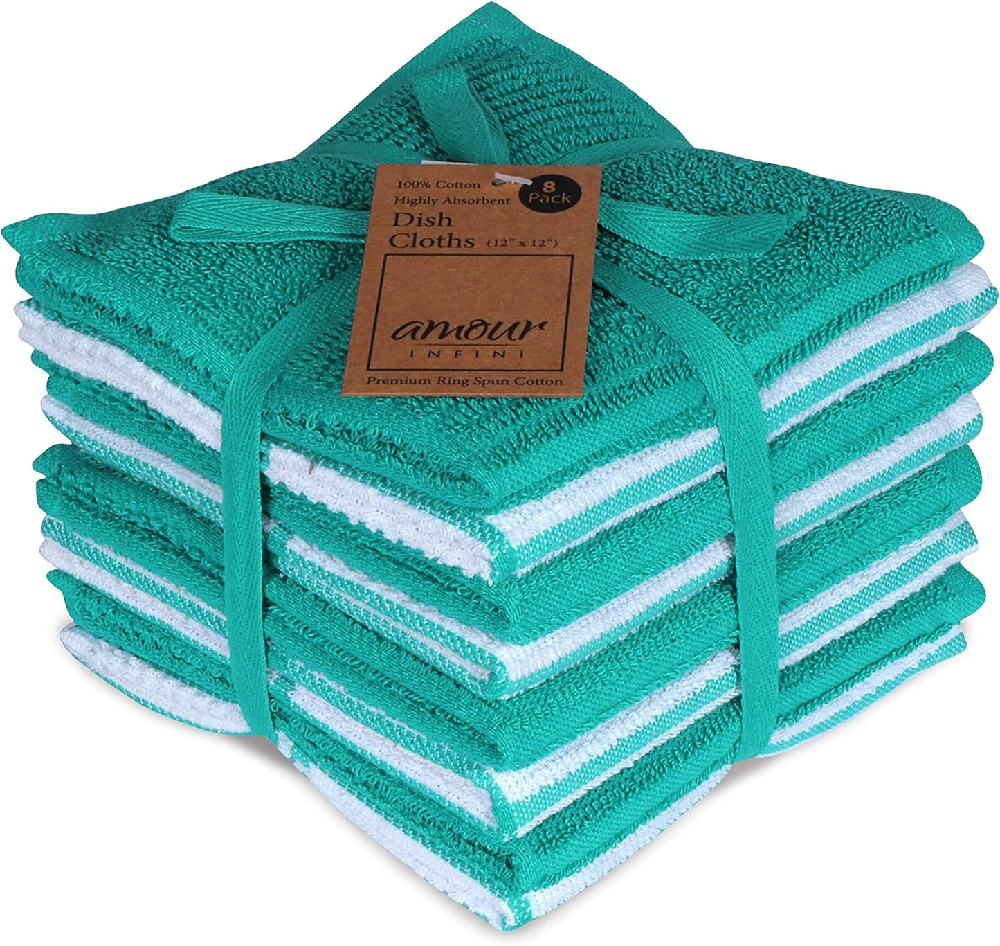 Cotton Kitchen Dish Cloths Set of 8 – Highly Absorbent, Super Soft Premium Terry Cleaning Cloth (12"x12" Inch) Premium Dishcloths for Washing Dishes (Yellow)