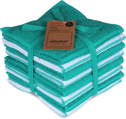 Cotton Kitchen Dish Cloths Set of 8 – Highly Absorbent, Super Soft Premium Terry Cleaning Cloth (12"x12" Inch) Premium Dishcloths for Washing Dishes (Yellow)
