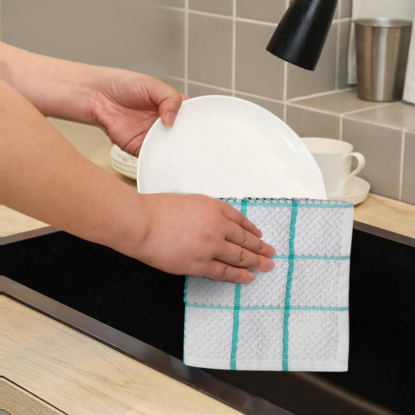 Cotton Kitchen Dish Cloths Set of 8 – Highly Absorbent, Super Soft Premium Terry Cleaning Cloth (12"x12" Inch) Premium Dishcloths for Washing Dishes (Yellow)