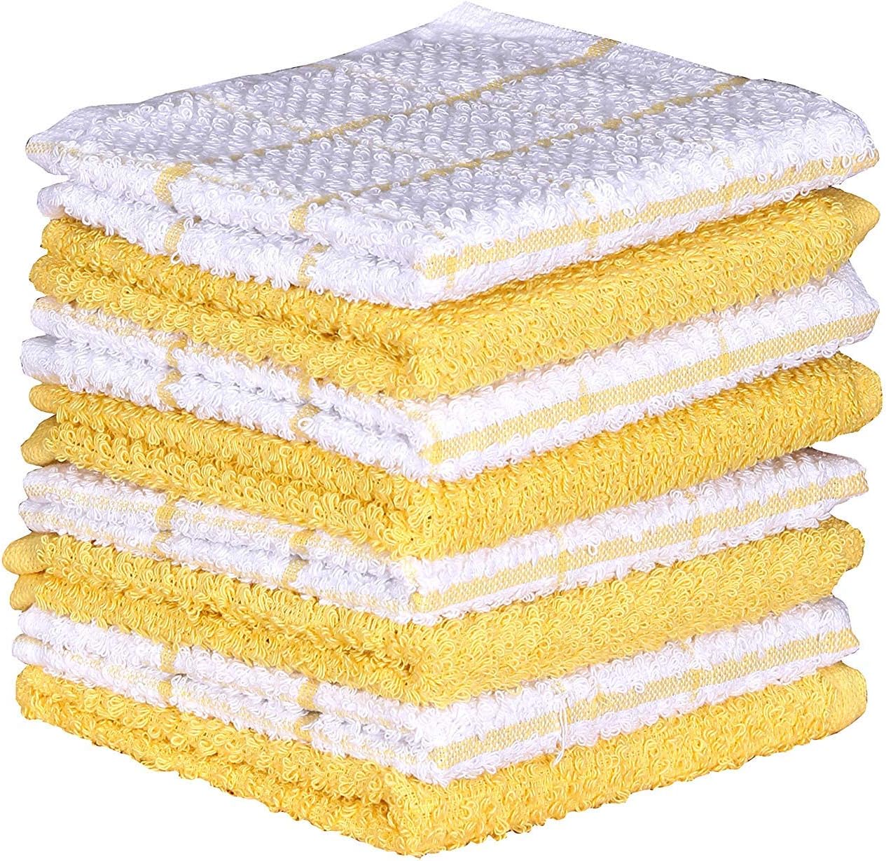 Cotton Kitchen Dish Cloths Set of 8 – Highly Absorbent, Super Soft Premium Terry Cleaning Cloth (12"x12" Inch) Premium Dishcloths for Washing Dishes (Yellow)
