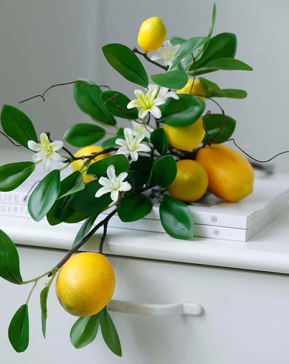 Artificial Lemons Branches, 8 Head Faux Lemons with Stem Fake Lemon Themed for Kitchen Decoration Party Farmhouse Decor (Yellow) | Fake Lemon Stems, Summer Home Kitchen Decor, Farmhouse Party Decorations
